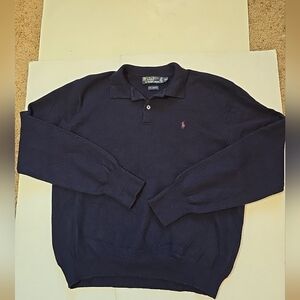 Vintage Polo Ralph Lauren 100% Lambswool Navy Blue Polo Sweater